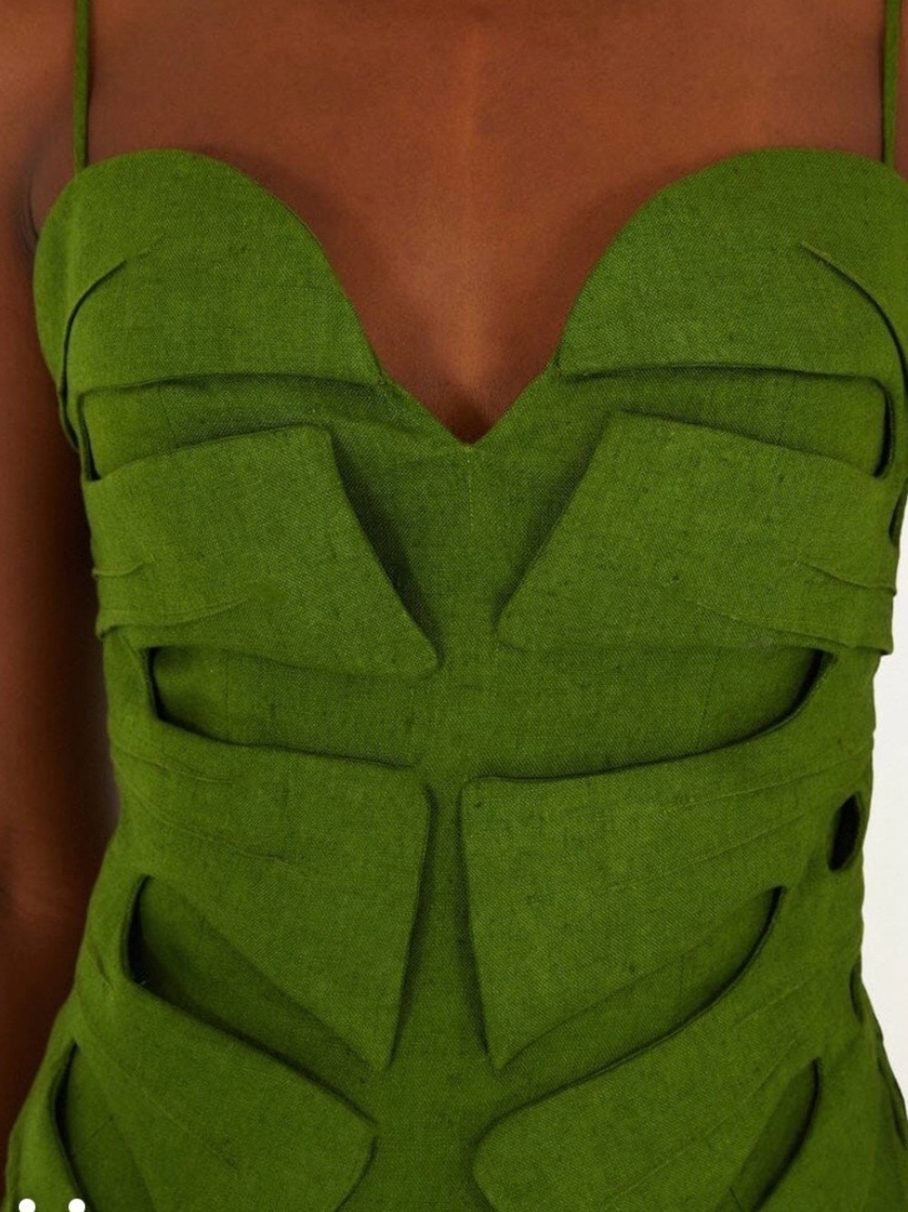 FARM Rio Olive Green Leaf-Appliqué Midi Dress - Picture 3 of 5